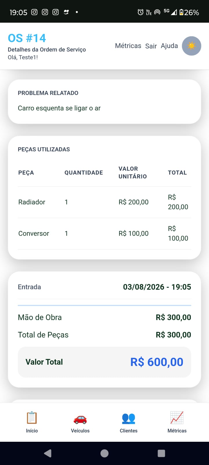 Tela de Ordem de Serviço